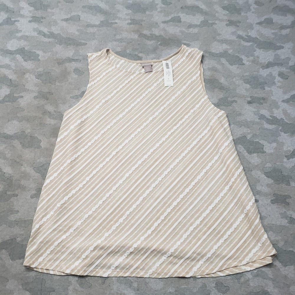 Chico's Tank Top Women XXL Tan Striped Sleeveless NWT Office Minimalist Business